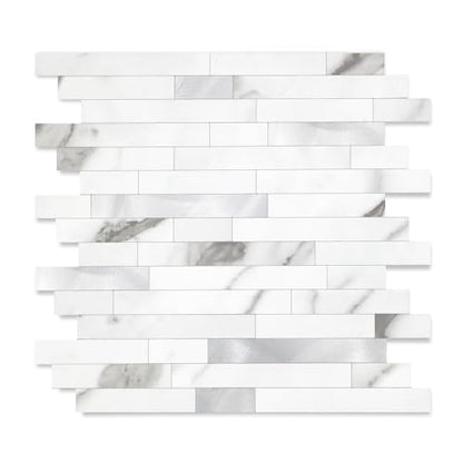 Yipscazo 2026 New Upgrade Peel and Stick Stone Metal Tile Backsplash, Stick on Tiles for Backsplash Kitchen, Bathroom (10 Sheets, Marble White Metal) - color: Marble White Metal