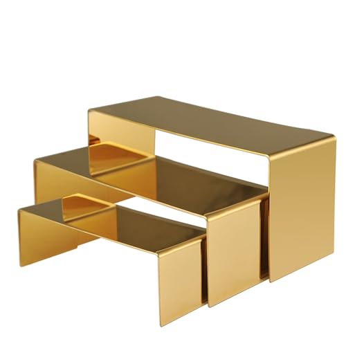 Purse Display Stand, 3pcs Gold Risers Display Stands Stainless Steel, Heavy Duty 22lb Countertop Shoes Stand Handbag Tiered Risers for Home Boutique Retail Store Vendor Display Bags Perfume Jewelry Craft - color: Gold