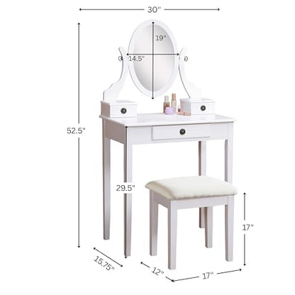 Roundhill Furniture Moniya White Wood Vanity Table and Stool Set (3415WH) Medium - color: White