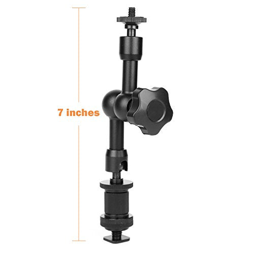 ChromLives 7'' Magic Arm, Articulating Magic Friction Arm Adjustable with Hot Shoe Mount 1/4'' Tripod Screw Compatible with DSLR Camera Rig/LCD/DV Monitor/LED Lights/Flash Light/Microphone - color: magic arm