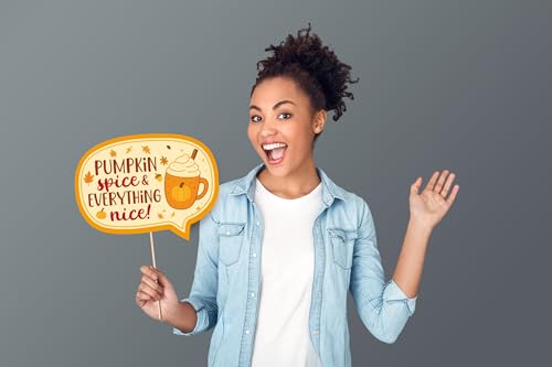 Pumpkin Fall Photo Booth Props – 12 Funny Autumn Signs for Harvest Festival, Pumpkin Patch, Thanksgiving & Fall Party Decoration Kit - style: Pumpkin