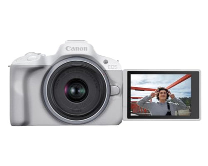 Canon EOS R50 Mirrorless Camera RF-S18-45mm F4.5-6.3 is STM Lens Kit, 24.2 Megapixel CMOS (APS-C) Sensor, 4K Video, Hybrid Camera, Photo and Video, Vlogging, Content Creator, RF Mount, White - color: White, style: EOS R50 w/RF-S18-45mm