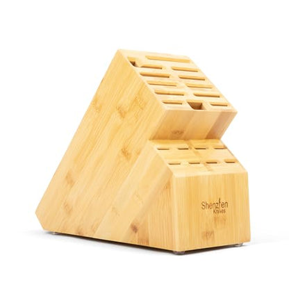 Shenzhen Knives 20 Slot Universal Knife Block: X-Large Bamboo Finish Wood Knife Block without Knives Countertop Butcher Block Knife Holder and Organizer with Wide Slots for Easy Kitchen Knife Storage - size: X-Large