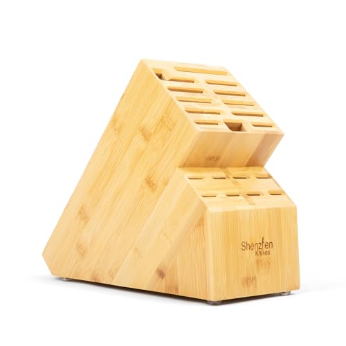 Shenzhen Knives 20 Slot Universal Knife Block: X-Large Bamboo Finish Wood Knife Block without Knives Countertop Butcher Block Knife Holder and Organizer with Wide Slots for Easy Kitchen Knife Storage - size: X-Large