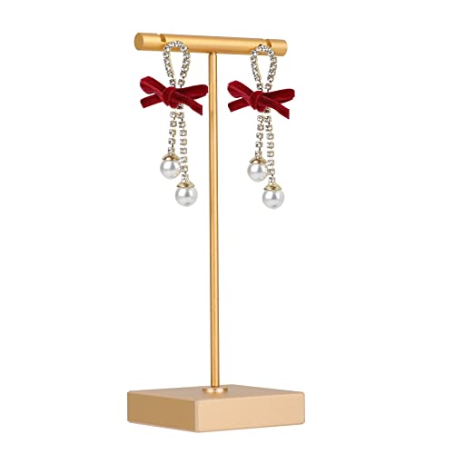 Gold earring T Stand, Metal Earring Display stand for selling, Small Jewelry earring storage organizer, Mini earring holder for online Photography Props【Gold-Square Base Height 5.1 inch】 - color: Gold