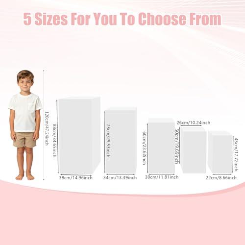 5PCS Iron Square Pedestal Stands, White Dessert Table Cube Display Pillars, Wedding Party Art Decor Display Column for Patios, Corridors and Entrances (17.72-34.65in Square) - size: 17.72-34.65in Square