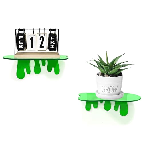 SetGame 2-Pack Acrylic Small Wall Shelves - 7 Inch Floating Shelf for Walls, Home Wall Display Ledges for Storage, Room Décor, Small Album & Items Organizer Display Dripping Wall Decor - color: Green, size: 7 Inch