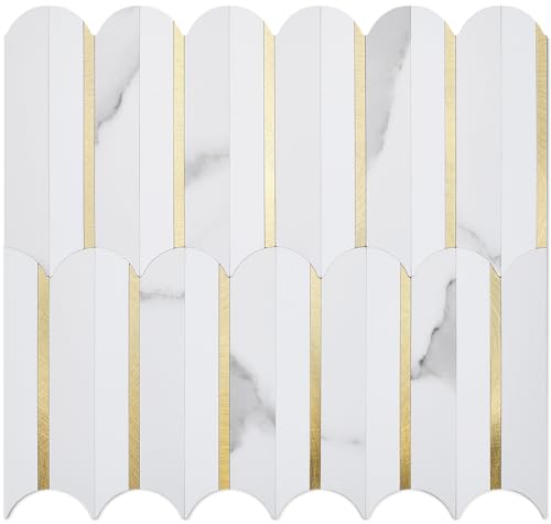 DICOFUN 10-Sheet White & Marble Look Peel and Stick Backsplash for Kitchen, PVC Stick on Backsplash Wall Tiles - color: Fish Scale/White and Marble Look, size: 10 Sheets, 12"x12"x0.12"