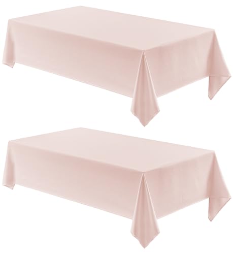 Veblandy 2 Pack Rectangle Tablecloth, 52x70 inch, Water Resistant Wrinkle Free Linen Textured Table Cloth Washable, Decorative Fabric Table Cover for Dining, Party and Camping, Pink - color: Pink, size: 52" x 70" (Rectangular)
