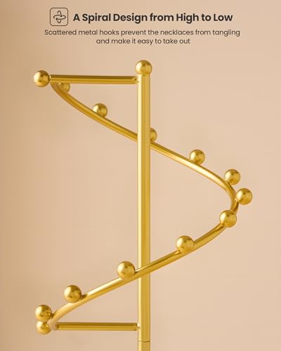 Lolalet Necklace Stand with 11 Hooks, Helix-shaped Jewelry Organizer Metal Rack Long Necklaces Hanging Display Holder Round Base Antique Jewelry Bracelets for Girls Women Wife -Gold - color: Gold