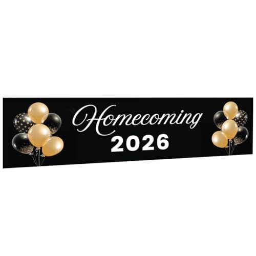 Andaz Press Large Homecoming Decorations 2026, Homecoming Banner with Balloon Design, Black & Gold HOCO Sign Banner with Adhesive Dots, High School Dance HOCO Decorations 2026, 13x48 Inch - color: Homecoming Dance Banner with Balloon Design