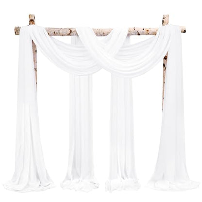 Showgeous Cream White Wedding Arch Drapes, 4 Panels 28" x 20ft Chiffon Fabric Drapes for Ceremony, Reception, Party - color: Cream White, size: 28"W x 240"L (Pack of 4)