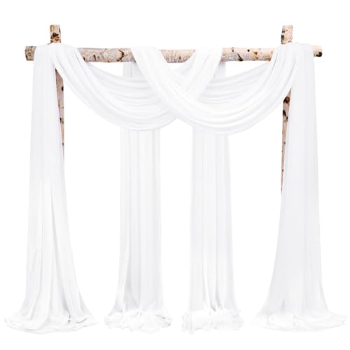 Showgeous Cream White Wedding Arch Drapes, 4 Panels 28" x 19ft Chiffon Fabric Drapes for Ceremony, Reception, Party - color: Cream White, size: 28"W x 228"L (Pack of 4)