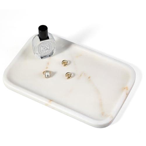 Koville Marble Tray, 12"x8" Natural Marble Vanity Tray for Countertop Bathroom Kitchen Dresser, Decorative Catchall Trays for Perfume Jewelry, Rectangular Stone Serving Tray(Golden Calacatta) - color: Golden Calacatta