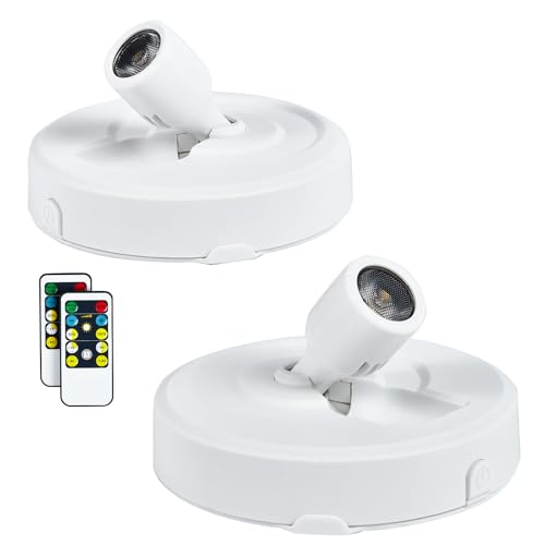 2-Pack LED Spot Light Indoor, Battery Operated Led Stick Up Lights with Remote, Wireless Spotlight Dimmable Puck Lights for Lighting up Paintings Pictures Accent Closet - color: White, size: 2 Pack