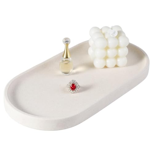 Koville Creamy White Marble Tray for Bathroom, 12"x6" Natural Luxury Marble Vanity Tray for Home Decor Countertop, Stone Oval Trays for Perfume & Jewelry Organizer, Stone Storage Trays - color: Creamy White, size: 12" x 6" x 0.7"