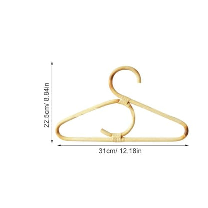 Natural Rattan Clothes Hanger with Double Hooks, Wooden Room Clothing Display Rack and Clothes Drying and Photo Props, Neutral Color