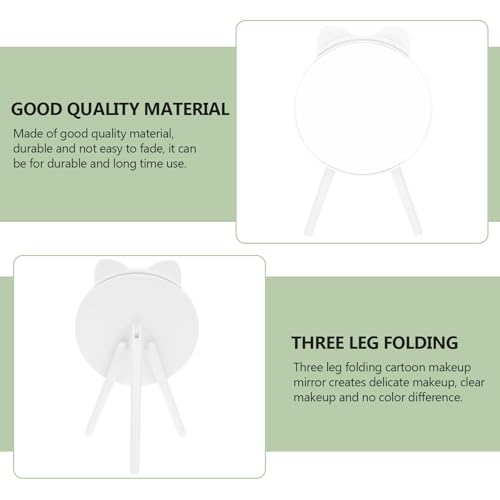 Cat Ear Makeup Mirror with Tripod Stand and Comb, White Desktop Cosmetic Mirror, Fashionable Vanity Table Decor and Photo Prop