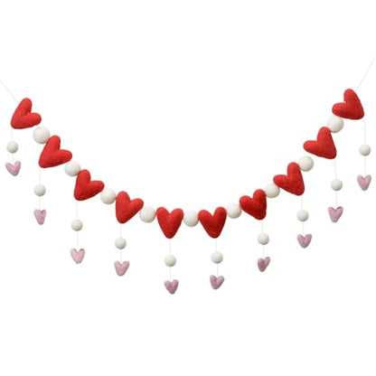 Glaciart One Felt Heart Garland – 6 Feet, 20 Hearts, Pom Pom Decorations, Nursery Decor, Bunting, Birthday Party Decorations, Carnival, Photo Prop