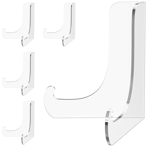 Dooiclear 5 Pack Acrylic Display Stand, Plate Stand for Display, Clear Easel Stand, Display Holder for Card, Frame, Picture, Magazine, Book, CD, Phone (Small/ 3 Inch)
