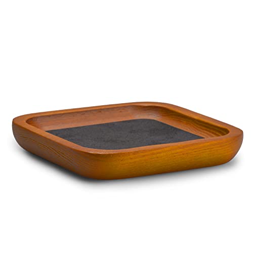 Oirlv Solid Wood Jewelry Display Tray Small Jewelry Tray Rings Earrings Bracelets Necklace Holder Organizer (Small, Grey) - color: Grey, size: 3.93"x 3.93"x 0.59"