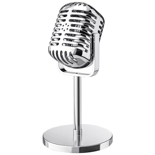 Facmogu Electroplated Silver Vintage Microphone Prop, Classic Retro Style Mic for Party Role Play, Antique Mic Stage Decor - color: Gloss Silver
