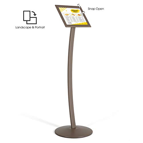 M&T Displays Curved Menu Board, 8.5x11 Pedestal Sign Holder Earth Color Floor Standing Aluminum Front Loading Easy Open Poster Message Advertisement Holder For Restaurant Cafe Hotel - color: Earth Color, size: 8.5x11
