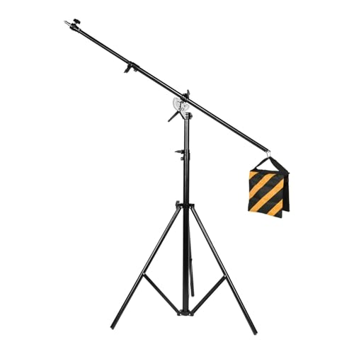 Max 13.2ft/400cm Two Way Adjustable Photo Studio Light Stand with 6.2ft/190cm Boom Arm and Sandbag, Aluminum Alloy Rotable Tripod for Studio Outdoor Photography Portrait Video
