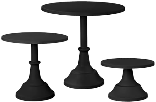 HBlife 3-PCS Black Cake Stand Set (8"/10"/12" Plate) for 6-10 Inch Cakes, Perfect Dessert Table Display Set, Cupcake&Cake Stands for Halloween, Black and Gold Party Decorations (Metal) - color: Black