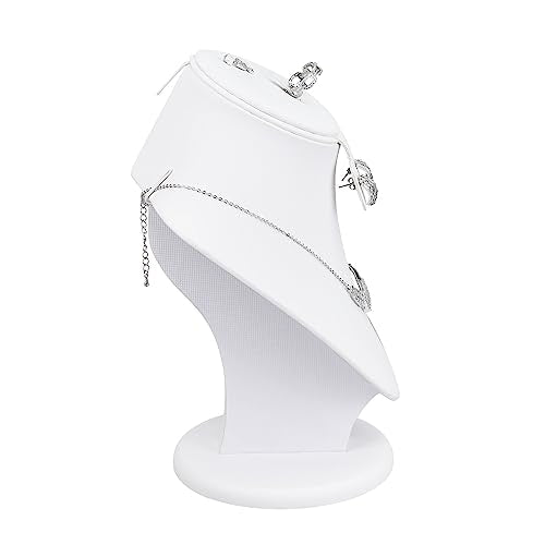 MOOCA White Leatherette Combination Display Jewelry Bust for Necklaces, Earrings, Rings - color: White PU Faux Leather