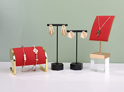 Black Metal 2pcs Earring Display T Stand for Show, T Bar Jewelry Holder Tree for Retail Photography 【Black-Hexagon Base 2pcs Height 4.5" and 5.3"】 - color: B1/Black Hexagon Base 2pcs Height 4.5" and 5.3"