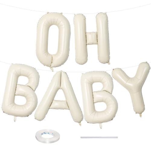 40 Inch Beige OH BABY Balloon for Baby Shower, Large Cream White Oh Baby Balloons Letters with Ribbon, Neutral Ivory Alphabet Oh Baby Balloon Banner Sign for Gender Reveal Backdrop Party Decorations - color: Cream - Oh Baby