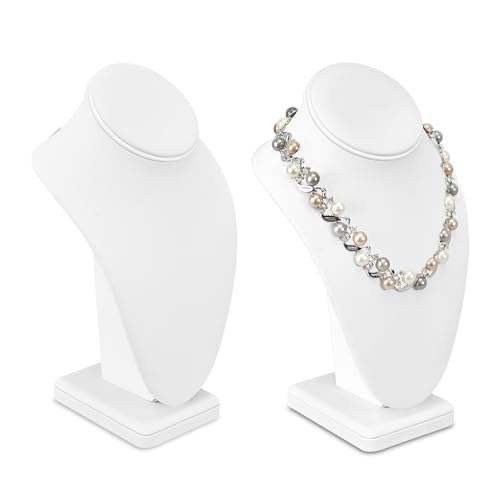 MOOCA 2 Pcs Deluxe Medium Necklace Chain Jewelry Display Holder, Jewelry Stand, Necklaces Display Mannequin Bust Stand, White Faux Leather - color: 1) Whit Faux Leather, 2 pieces