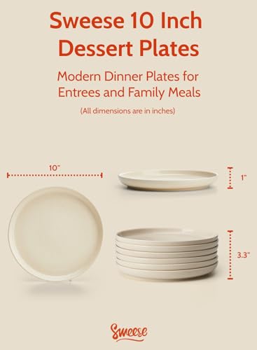 Sweese Porcelain Dinner Plates Set - 10 Inch Beige Round Dishes, 6-Pack, for Salad Serving, Scratch Resistant, Oven, Microwave Safe - color: Beige, size: 10 Inch