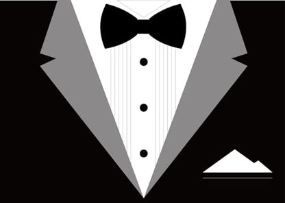 BELECO 8x6ft Fabric Gentleman Tuxedo Backdrop Black and White Bow Tie Suit Background Luxury Birthday Dinner Party Decor Banner Boy Men Father Bridegroom Photoshoot Studio Booth Props - size: 8x6FT