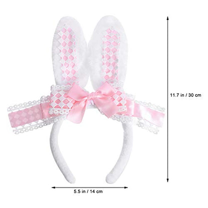 Lurrose Easter Bunny Ears Headband Bowknot Hairband Hair Hoop Easter Hair Accessory for Girls Women Easter Party Photo Props