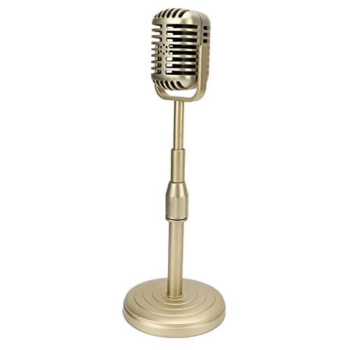KIMISS Vintage Microphone Prop Model Simulation Old Fashioned Microphone Model with Stable Base and Support Rod Retro Mic Prop Set for Photo Studio Photography(Gold) - color: Gold