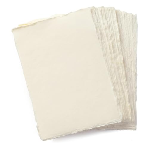 Wanderings Handmade A4 Cream Mixed Media Paper with Deckle Edge - 8.3x11.7-150 GSM - 50 Sheets Colored Cold Press Textured Paper Made with Recycled Cotton for Invitations Crafts Writers Watercolor - color: Cream, size: A4