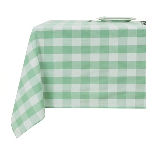 Waterproof Gingham Tablecloth Rectangle 71x55 Inch Cotton Checkered Table Cloth Buffalo Plaid Yarn Dyed Washable Table Cover for Easter Picnic Kitchen Dinner Outdoor BBQ & Party, Green and White - color: Gingham (Cotton Blend) - Green, size: 71" x 55" (Re
