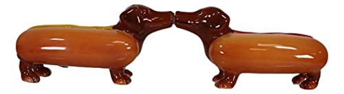 Ebros Kissing Hot Dog Sausage Wiener Dachshunds Couple In Ketchup And Mustard Salt Pepper Shakers Ceramic Magnetic Figurine Set 4.75"L
