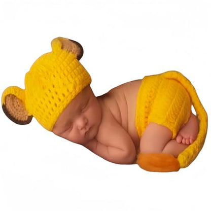 Newborn Baby Photo Shoot Props Girl Boy Crochet Knit Hat Costume Stripe Hat Pants Overalls Photography Props - color: Yellow