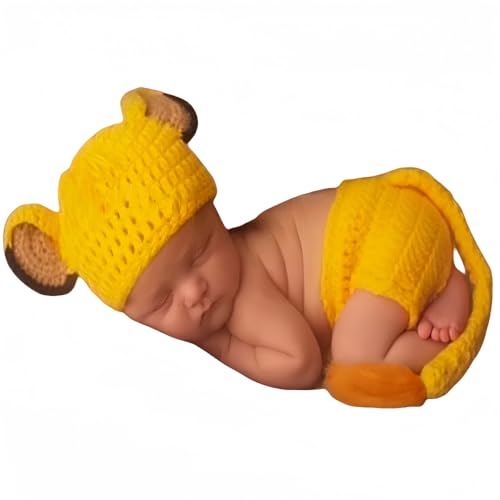 Newborn Baby Photo Shoot Props Girl Boy Crochet Knit Hat Costume Stripe Hat Pants Overalls Photography Props - color: Yellow