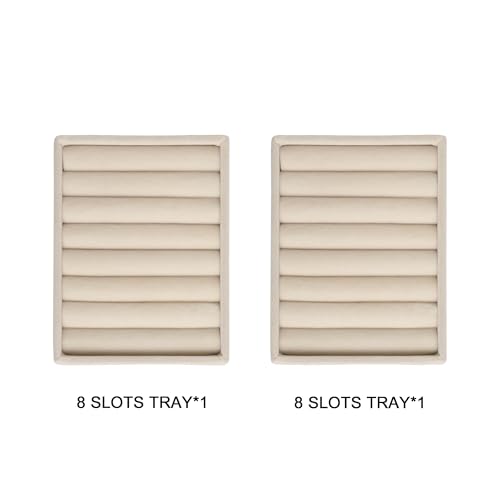 Frebeauty Small Jewelry Tray Set,Velvet Ring Organizer,Stackable Jewelry Organizer Tray,Mini Jewelry Drawer Organizer,4.92 x 3.74 x 0.9 Inches,7 Slots Ring Tray for Women(Set 2,Beige) - color: Beige, size: 7 Slots Set 2