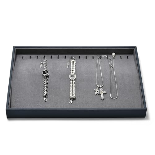 Grey Microfiber Jewelry Display Tray for Necklace Chain Bracelet Grey Jewelry Organizer Display Tray - size: 16 Slot