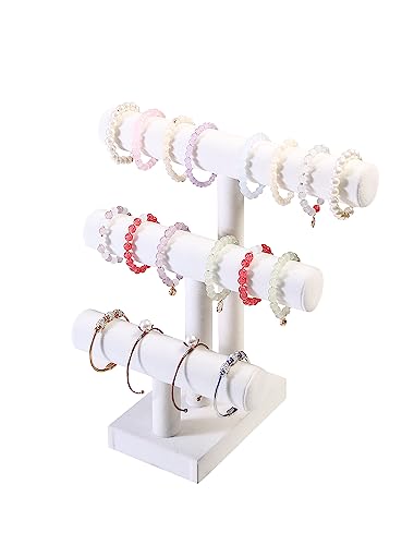 Coward 3 Tier Bracelet Holder Jewelry Display Stand, Necklace Display Holder, Watch Hair Ties Stand, Hairband Jewelry Organizer for Home or Store Selling Show (Beige Velvet) - color: Beige, size: 3 Tier