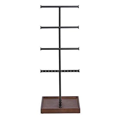 Amazon Basics Four-Tier Jewelry Organizer Tree Stand, Necklace Earring Bracelet Holder with Ring Storage, Walnut/Black - color: Walnut/Black, style: Tree Stand