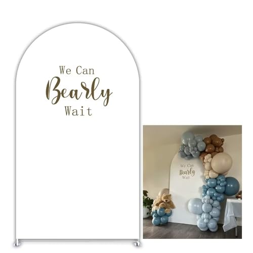 White Arch Stretchy Fabric Covers for Baby Shower We Can Bearly Wait Theme Arched Stand Cover Birthday Party Decoration Favors Props (2.6x6FT) - color: Kp-gx-2352, size: 2.6ftx6ft (Only Cover)