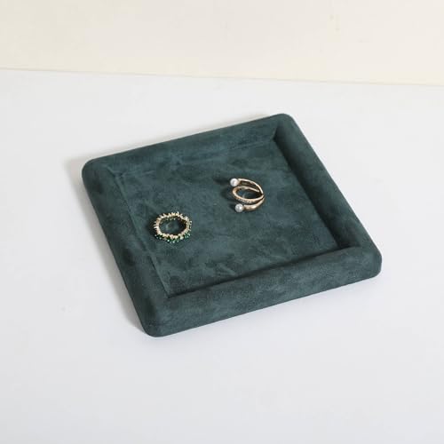 Jewelry storage organizer plate, Square velvet Jewerly display tray, Empty Jewelry showcase tray for Necklace Bracelet Ring Earring display stand holder (Green-Medium, 5.9 x 5.9 in) - color: Green, size: 5.9" x 5.9"