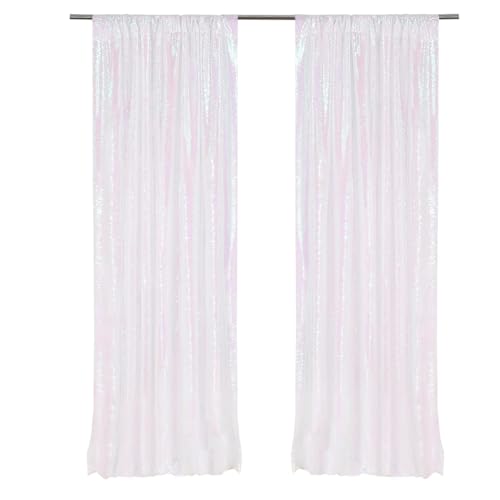 PartyDelight Iridescent White Sequin Backdrop Curtains 2x8ft 2 Panels High Density 3mm Shimmer Sequin Background Sparkly Photography Drapes for Fairy-Themed Parties, Baptism, Dreamy Event Decor - color: Iridescent, size: 24"W x 96"L (Pack of 2)
