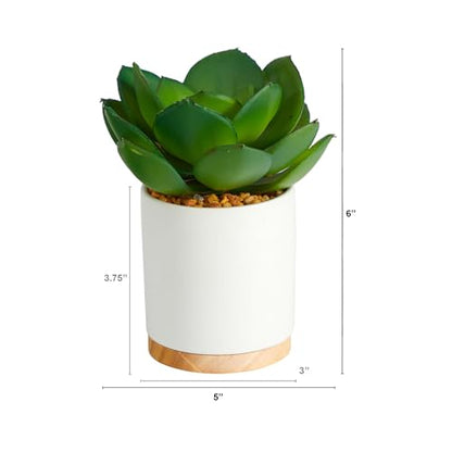Nearly Natural 6in. Succulent Artificial Plant in White Ceramic Planter